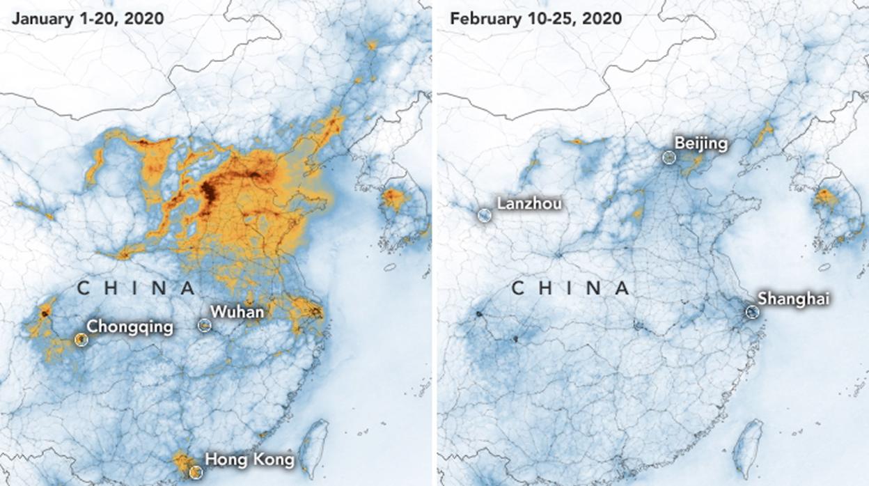 La impactante imagen que deja el coronavirus en China: así ha disminuido la contaminación