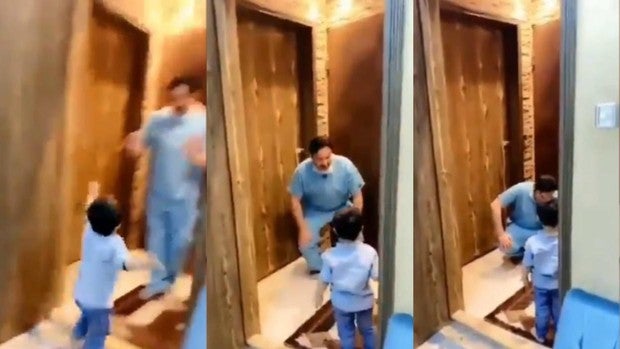 En vídeo: El desgarrador momento en el que un médico rechaza abrazar a su hijo por miedo a un posible contagio