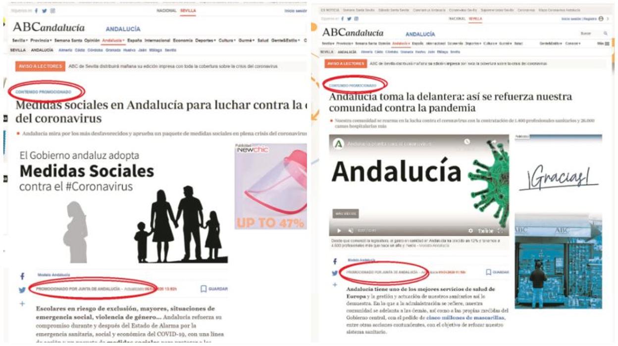 En las informaciones publicadas por ABC Andalucía se especificaba al comienzo y al final de las mismas que era un contenido promocionado