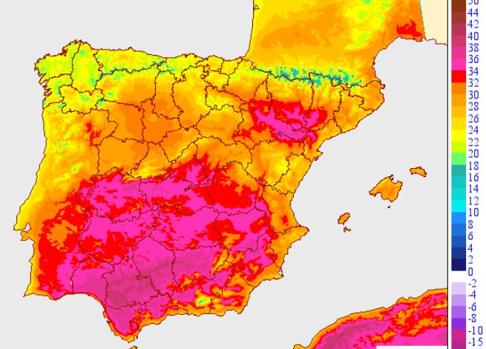 Temperaturas máximas del domingo en Península y Baleares