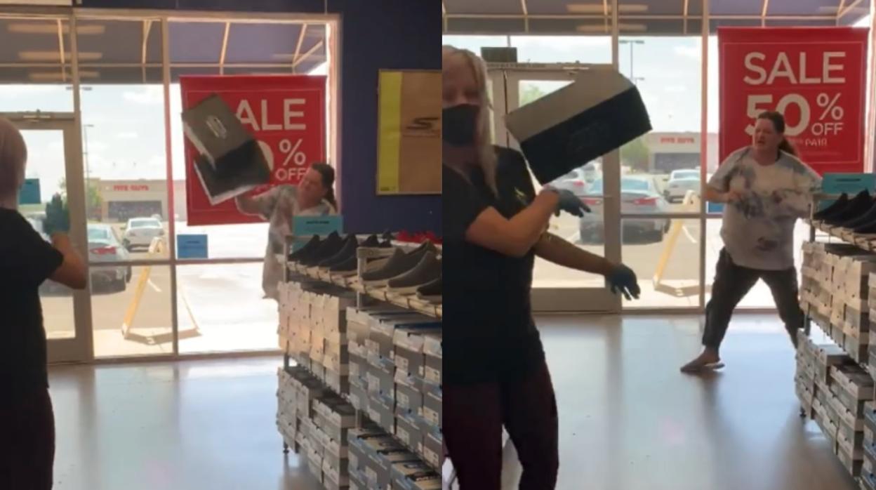 Una mujer lanza cajas de zapatos a la empleada que le pidió que usase mascarilla en una tienda de Oklahoma