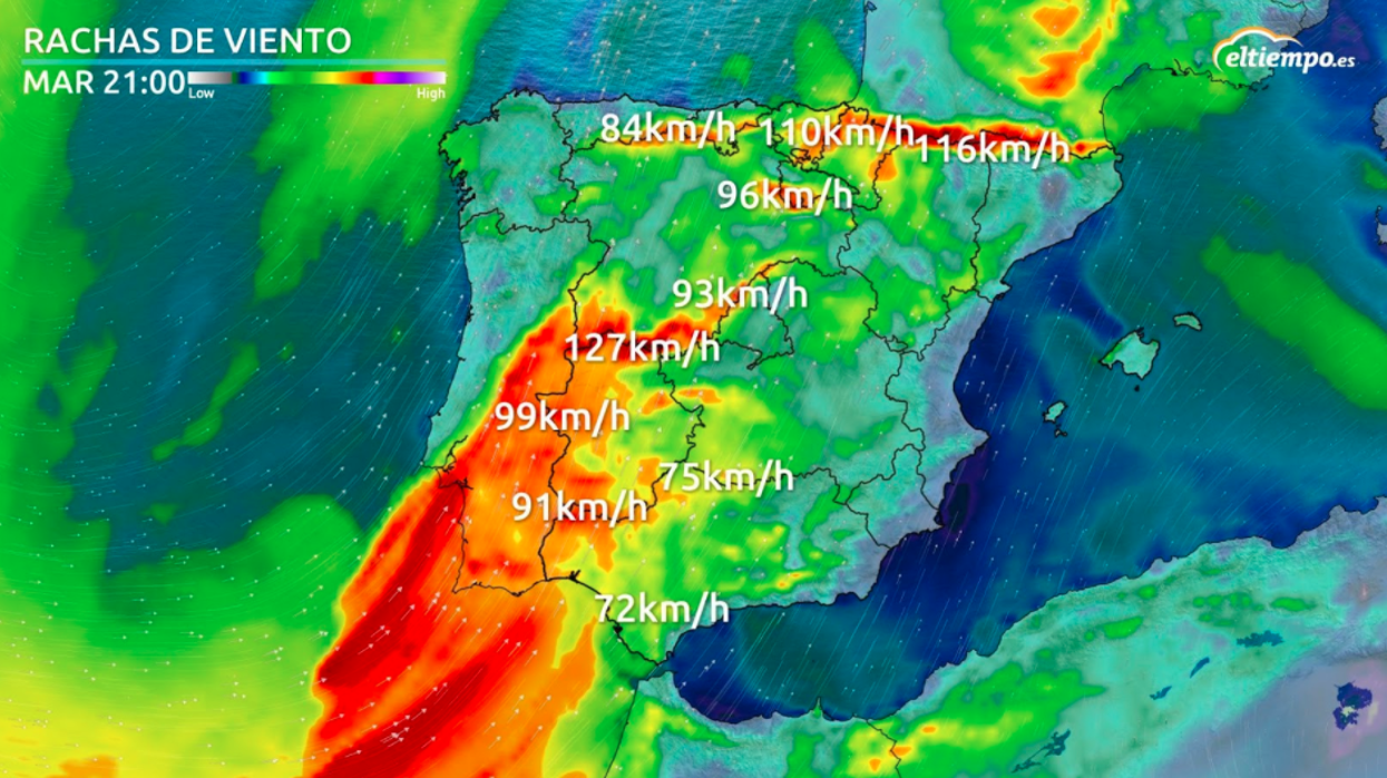 La borrasca Bárbara dejará inestabilidad en todo el país, sobre todo con vientos de hasta 120 km/h