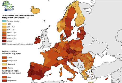 Bruselas recomienda aislar todas las zonas con una incidencia superior a 500 casos por 100.000 habitantes