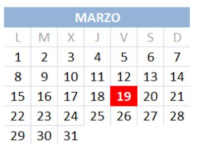 Calendario de marzo de 2021, señalado el día del padre