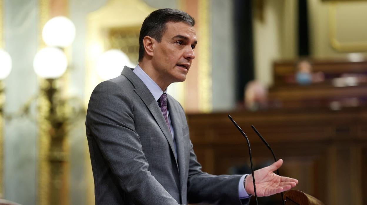 El presidente del Gobierno, Pedro Sánchez, esta mañana en el Congreso