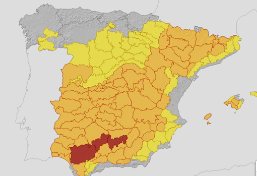 Mapa de la ola de calor. medición para este viernes