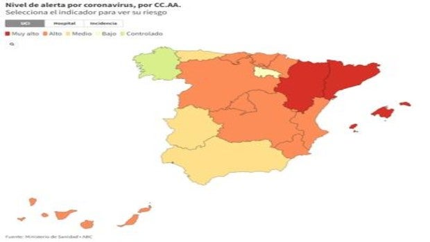 Coronavirus en España hoy: mapa de riesgo por comunidades autónomas