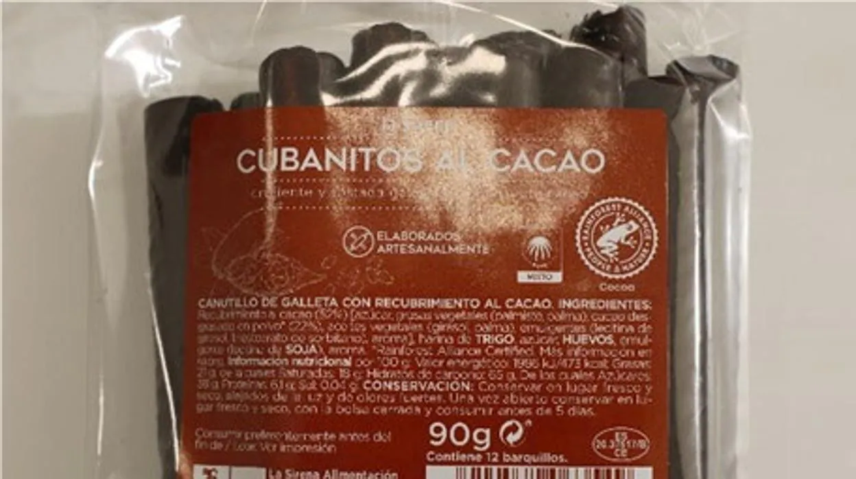 Imagen de los 'Cubanitos al cacao' con un error en el eetiquetado
