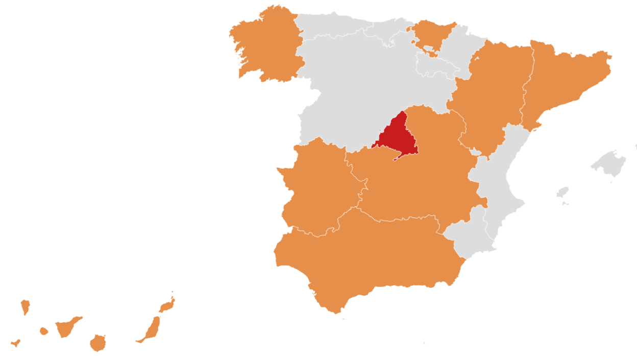Mapa de los casos confirmados y sospechosos de viruela del mono en España por comunidad autónoma