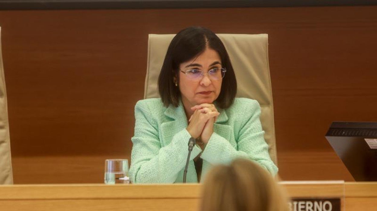 La ministra de Sanidad, Carolina Darias, este jueves en la Comisión de Sanidad del Congreso de los Diputados