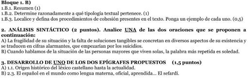 Ejemplo del nivel de dificultad de las preguntas de análisis sintáctico y de morfología de un examen de Lengua Castellana de la Selectividad de Castilla-La Mancha de junio de 2021. El ejercicio puntua dos puntos y los textos son de una evidente complejidad