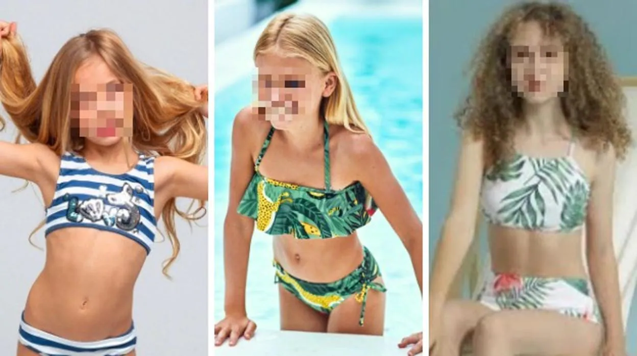 Varias capturas de anuncios de bikinis para niñas