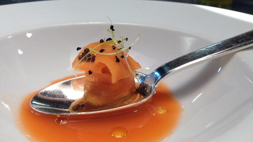 Zanahoria con empanado de anÇmona marina e hinojo