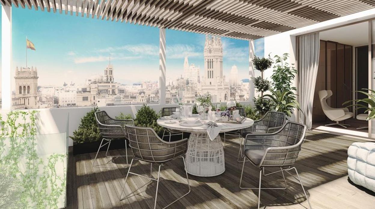 Terraza del ático más caro de España situado en la madrileña calle Montalbán