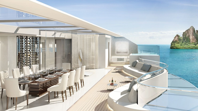 La embarcación dispone de 3 piscinas, dos exteriores y una interior