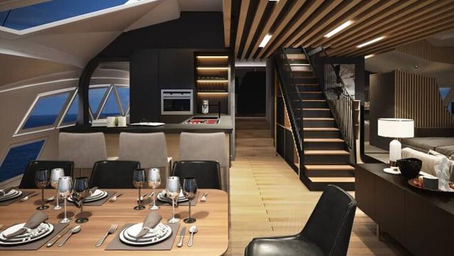 La sala de estar-comedor es la joya de la corona de esta embarcación