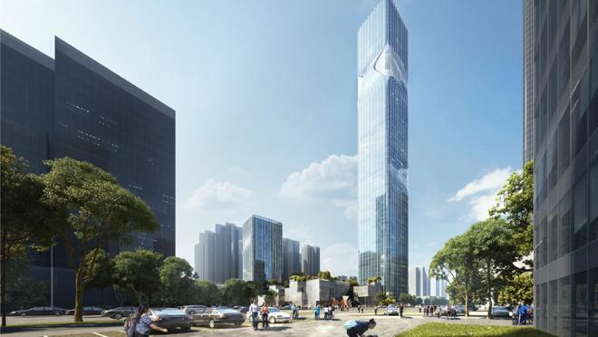 El edificio está situado en el nuevo distrito de Pingshan