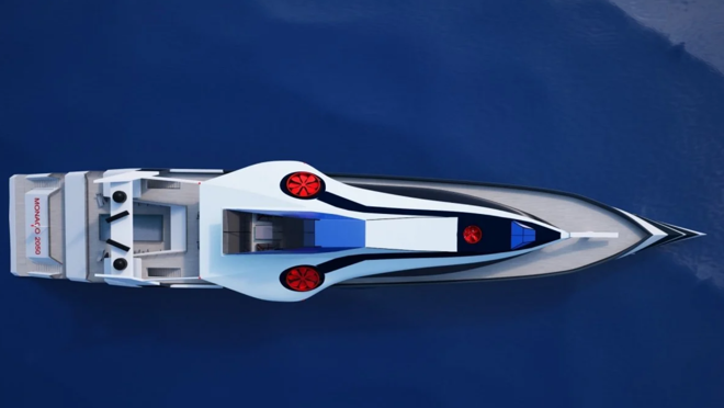 Vista aérea del súper yate Monaco 2050