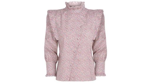 Blusa con hombreras y flores Liberty, de Inés Martín Alcalde. Precio: 160€
