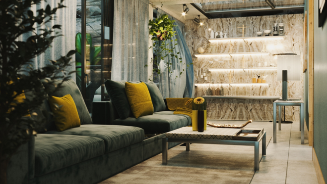 La casa está dividida en tres niveles y un patio con una espectacular piscina