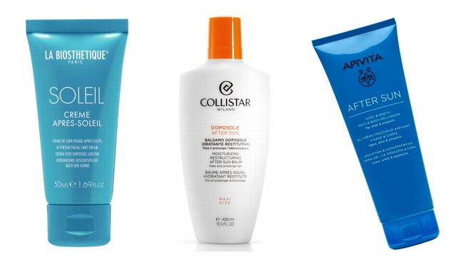 De izquierda a derecha: After Sun facial Soleil de La Biosthetique Paris (32,50 €); Bálsamo After Sun Hidratante de Collistar (35 €); After Sun Cool & Sooth Face & Body Gel-Cream de Apivita (15 €).