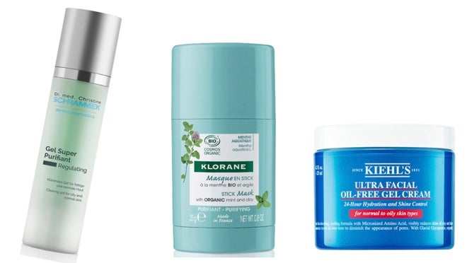 De izquierda a derecha: Limpiadora Gel Super Purifiant para piel mixta de Dra. Schrammek (52 €); Mascarilla en stick a la Menta acuática Bio y arcilla de Klorane (15,75 €); Ultra Facial Oil Free Gel Cream de Kiehl's (16,50 €).