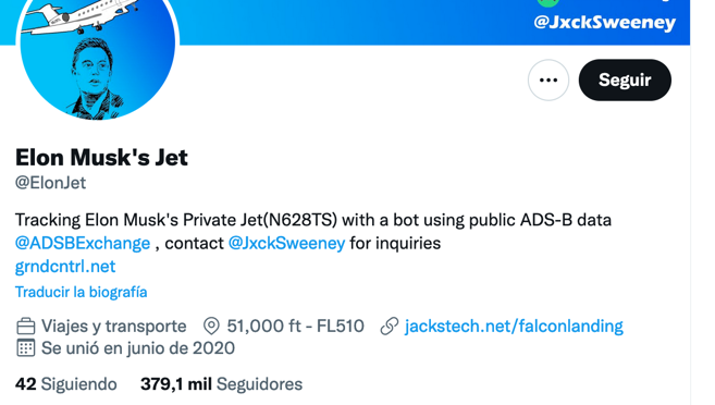 El usuario ElonJet suma más de 379.000 seguidores