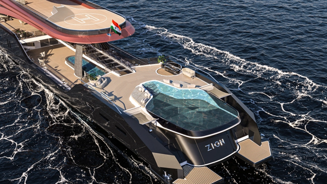 En la cubierta principal destaca su piscina infinita con fondo de vidrio