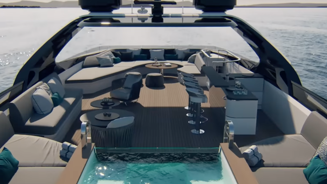 Zona de estar exterior con piscina infinita