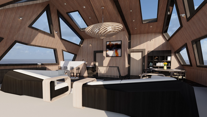 El interior es minimalista y muestra muebles y materiales de primera calidad