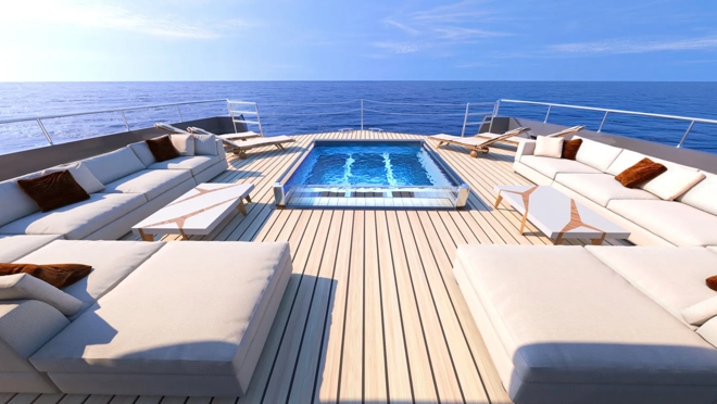 Lo que más destaca es su jacuzzi con fondo de vidrio que permite ver el mar bajo tus pies