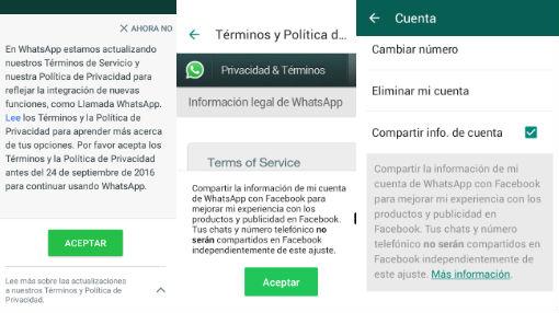 Pantallazos de la información que el usuario podrá ver en su dispositivo