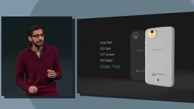 Una imagen de la presentación de Android One, en 2014