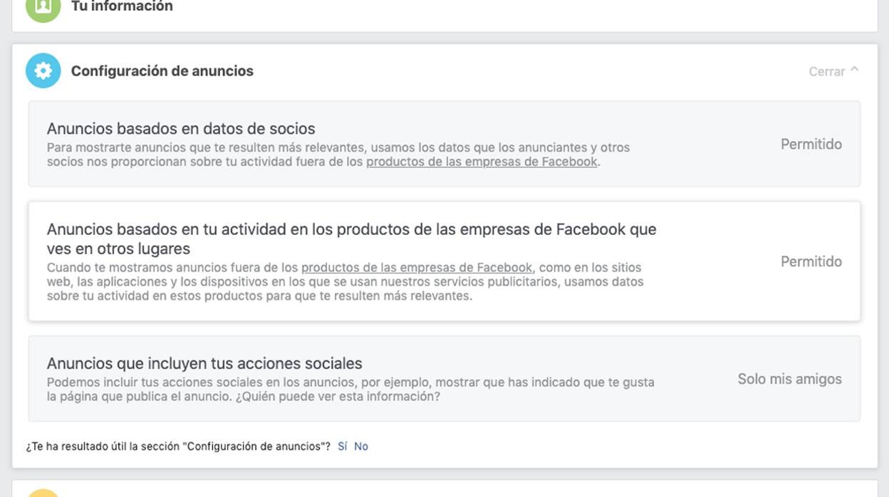 Facebook ya permite la configuración de anuncios