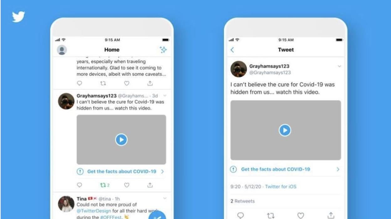 Twitter empieza a alertar a los usuarios de informaciones engañosas sobre el Covid-19