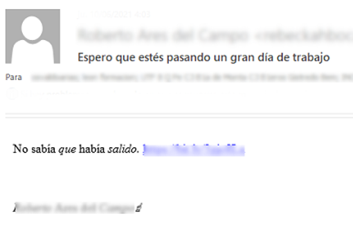 Ejemplo de correo malicioso empleado en esta campaña