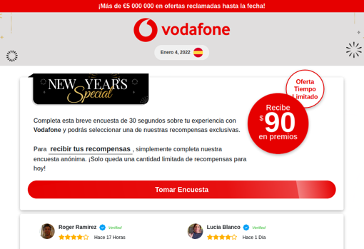 La página maliciosa que se hace pasar por la de Vodafone