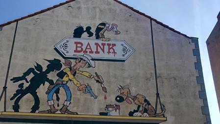 Detalle de una de las paredes de la ruta, dedicada a Lucky Luke