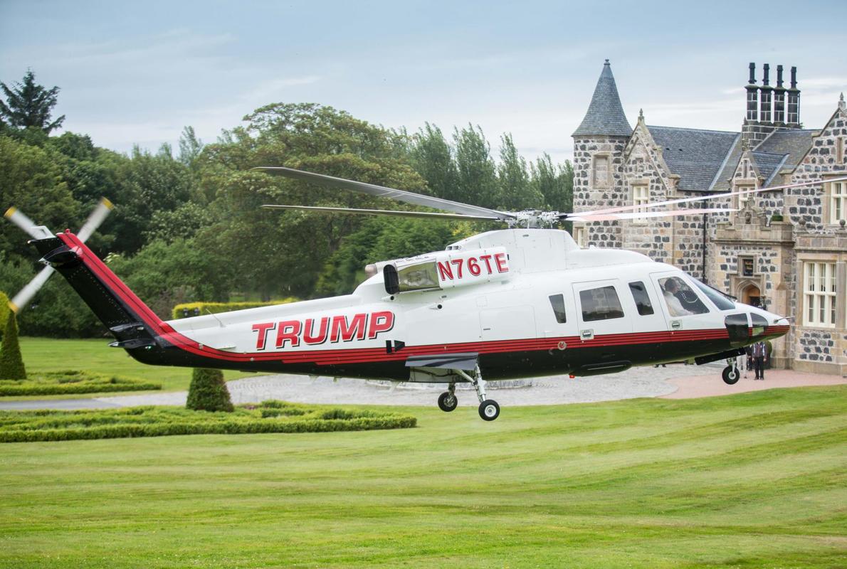 Un helicóptero de Donald Trump a las puertas del MacLeod House &amp; Lodge, hotel de Donald Trump en su campo de Aberdeen