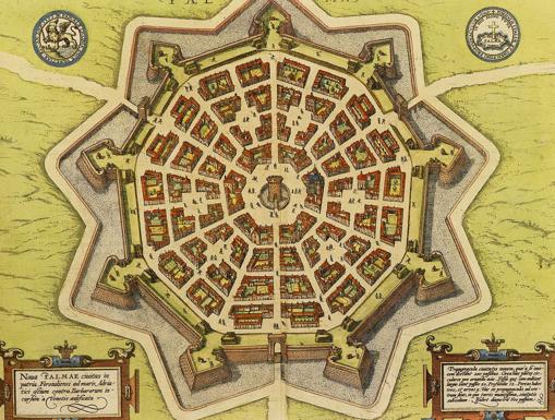 Mapa de la ciudad fortificada de Palmanova en el siglo XVI