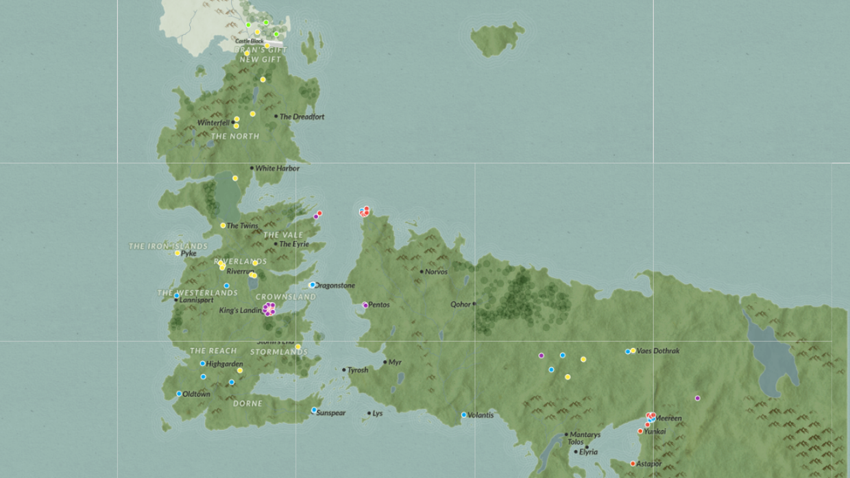 Mapa de Poniente y Essos, Juego de Tronos