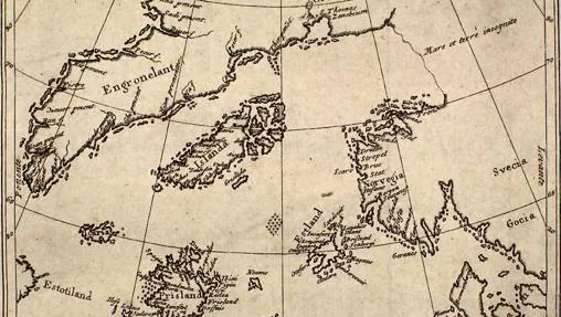 La isla de Frislandia en el mapa de N. Zeno (1558) aparece en la parte inferior izquierda