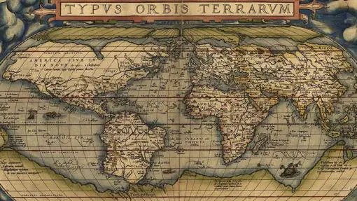 Abraham Ortelius, Theatrum Orbis Terrarum, 1570. La isla S. Brandain aparece en la latitud 50º norte, meridiano 360, frente a las costas de Irlanda.