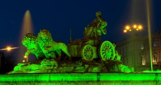La Cibeles, con la iluminación verde para celebrar a San Patricio