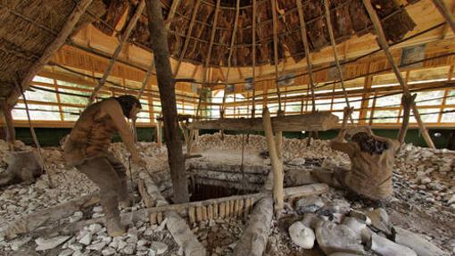 Reconstrucción de un pozo minero, basado en las excavaciones arqueológicas