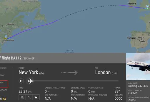 El vuelo transatlántico subsónico más rápido de la historia: Nueva York-Londres 4h 56'
