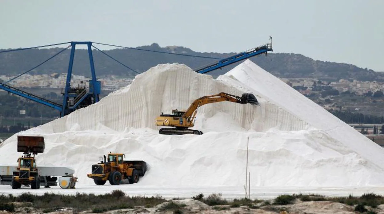 Vista general de las salinas de Torrevieja (Alicante), desde donde han partido más de 175.000 toneladas de sal en las últimas fechas para el deshielo de las carreteras españolas y de un buen número de países europeos, principalmente del Reino Unido, Noruega, Suecia y otros países del norte