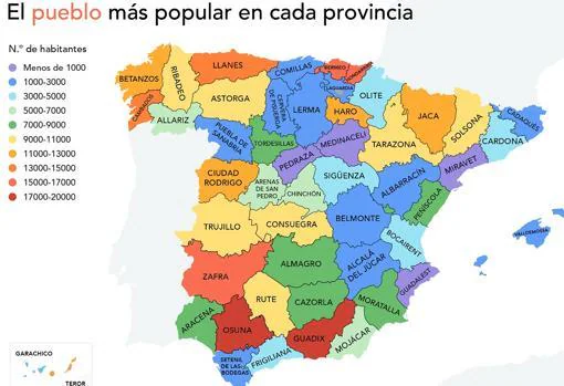 Mapa de los pueblos más populares de cada provincia