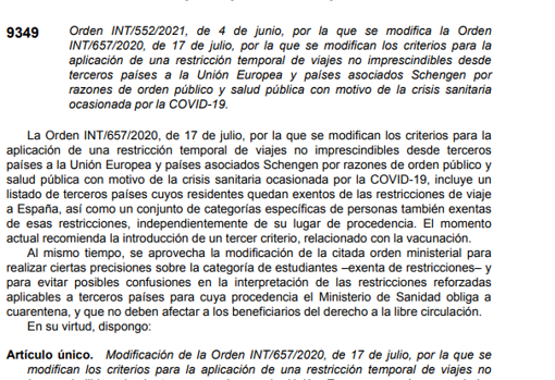 Modificación de la Orden INT/657/2020 en el Boletín Oficial del Estado