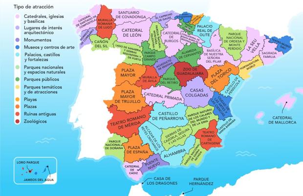 La atracción turística más popular de cada provincia española